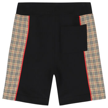Boys Black & Checked Cotton Shorts