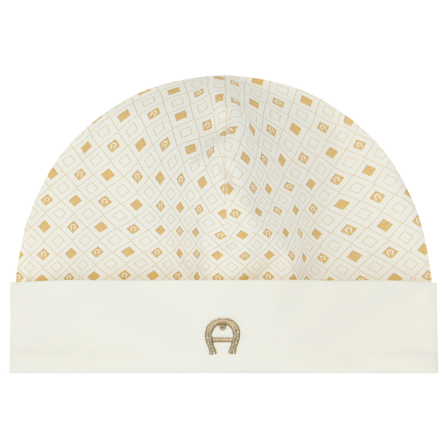 Ivory & Gold Logo Babygrow & Hat Set, 3, hi-res