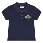 Younger Boys Navy Blue Teddy Bear Logo Polo Shirt, 2, hi-res