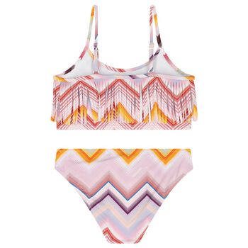 Girls Pink Logo Zig Zag Fringed Bikini