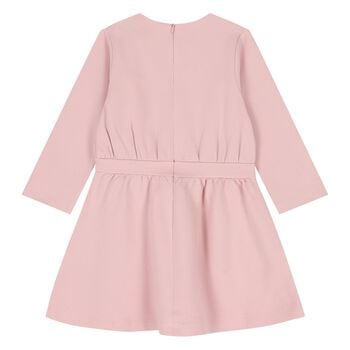 فستان للبنات الصغيرات بالشعار باللون الوردي والذهبي 