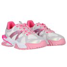 Girls White & Pink Trainers, 1, hi-res