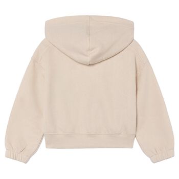 Girls Beige Hooded Zip Up Top