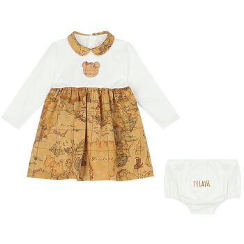 Baby Girls Ivory & Beige Geo Map Dress Set