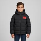 Boys Black Logo Puffer Jacket , 1, hi-res