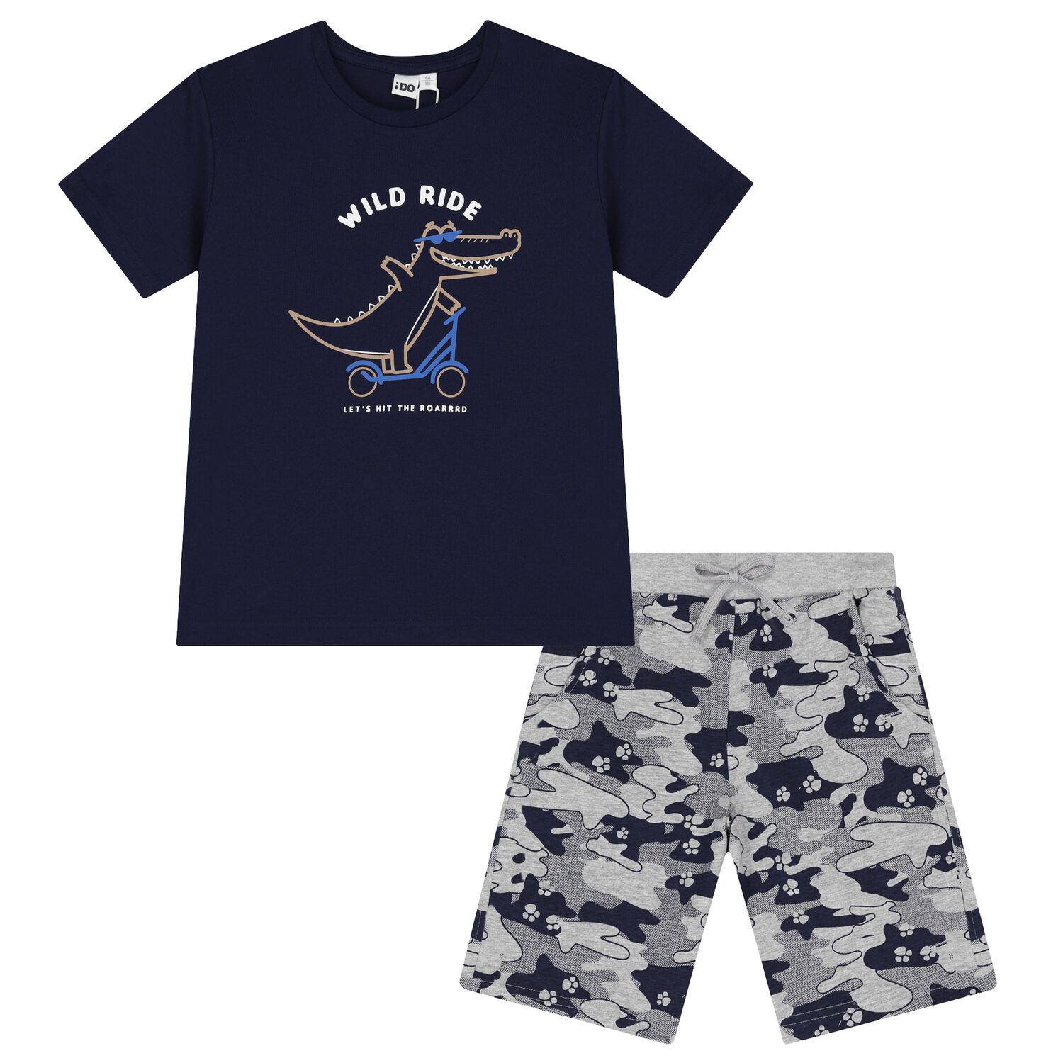 Boys Navy Blue & Grey Crocodile Shorts Set, 2, hi-res
