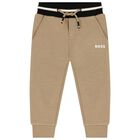 Younger Boys Beige Logo Joggers, 2, hi-res
