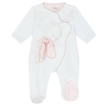 Baby Girls White & Pink Kitten Babygrow