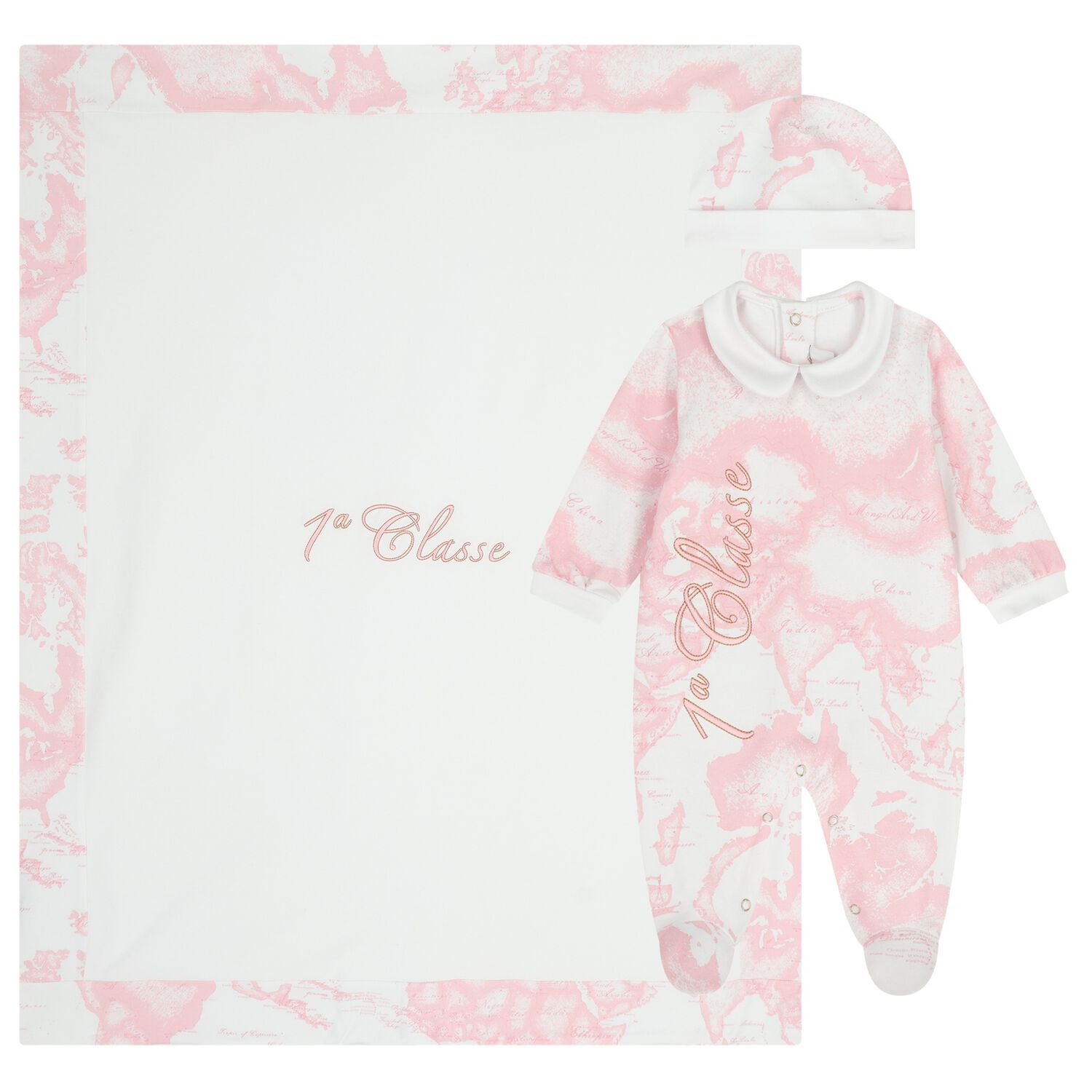 Baby Girls White & Pink Geo Map Babygrow Gift Set, 1, hi-res