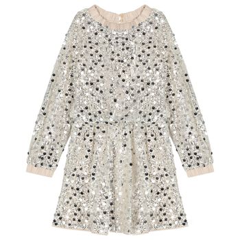 Girls Silver Embellished Sequin Dress