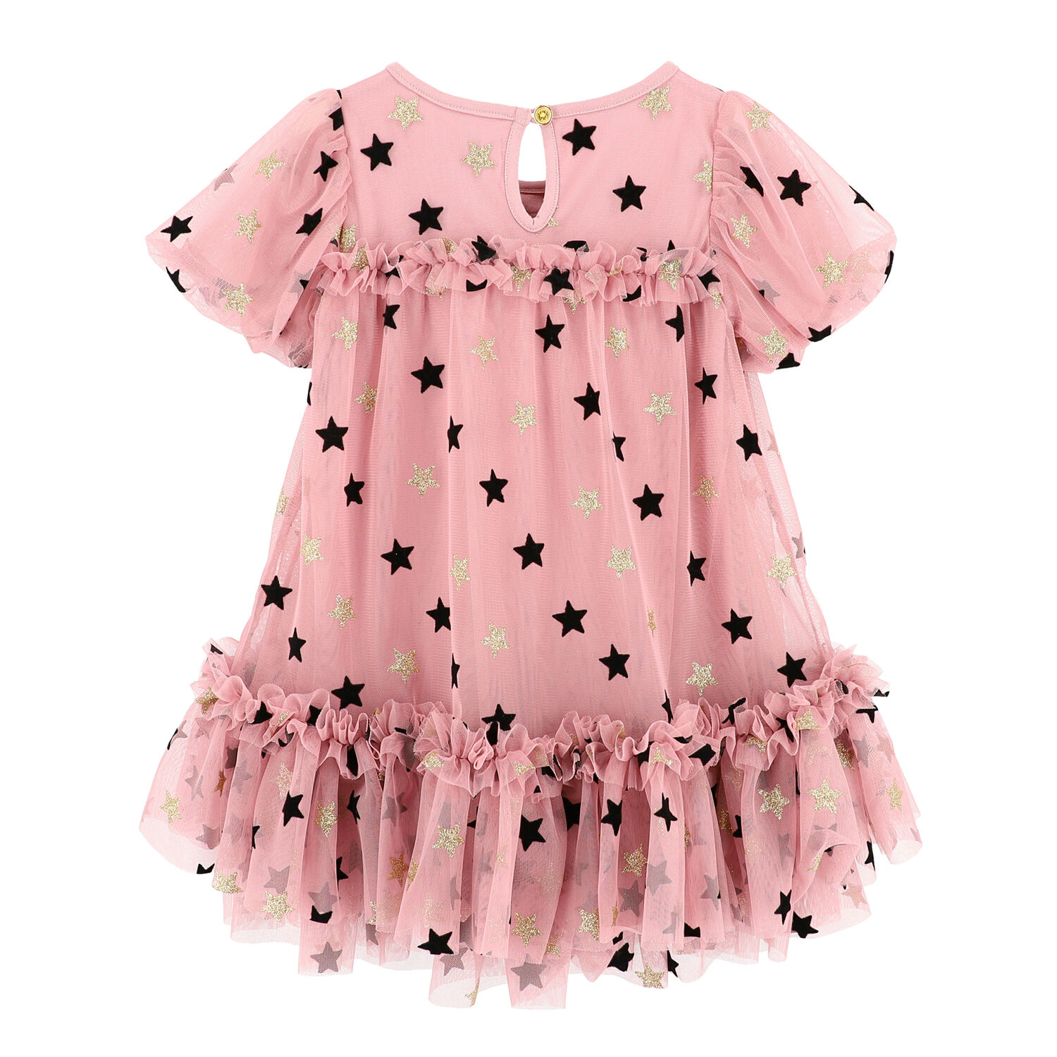 Girls Pink, Gold & Black Stars Tulle Dress, 1, hi-res