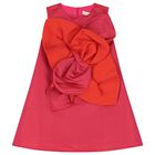 Girls Red Flower Satin Dress, 1, hi-res