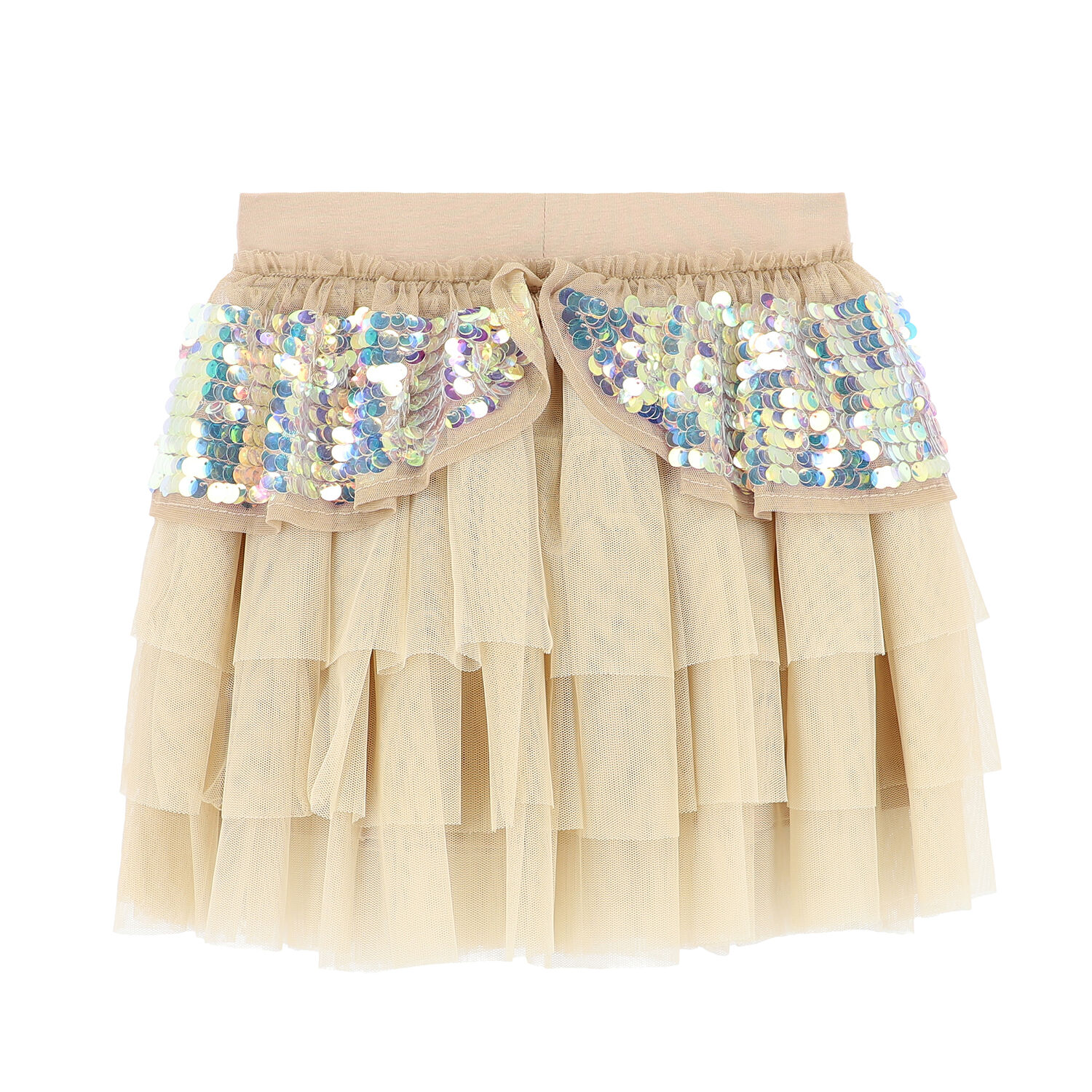 Girls Beige Sequin Tulle Skirt, 3, hi-res image number null