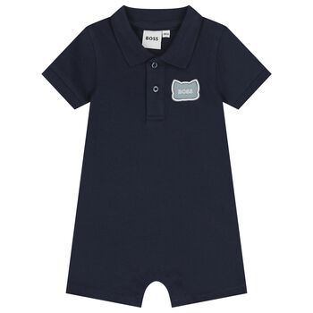 Baby Boys Navy Blue Logo Romper