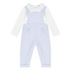 Baby Boys White & Blue Dungaree Set, 1, hi-res