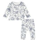 Navy Blue & White Toile De Jouy Cotton Baby Pyjamas, 1, hi-res