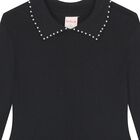 Girls Black Flower Knitted Dress, 1, hi-res