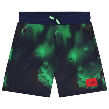 Boys Navy & Green Logo Swim Shorts