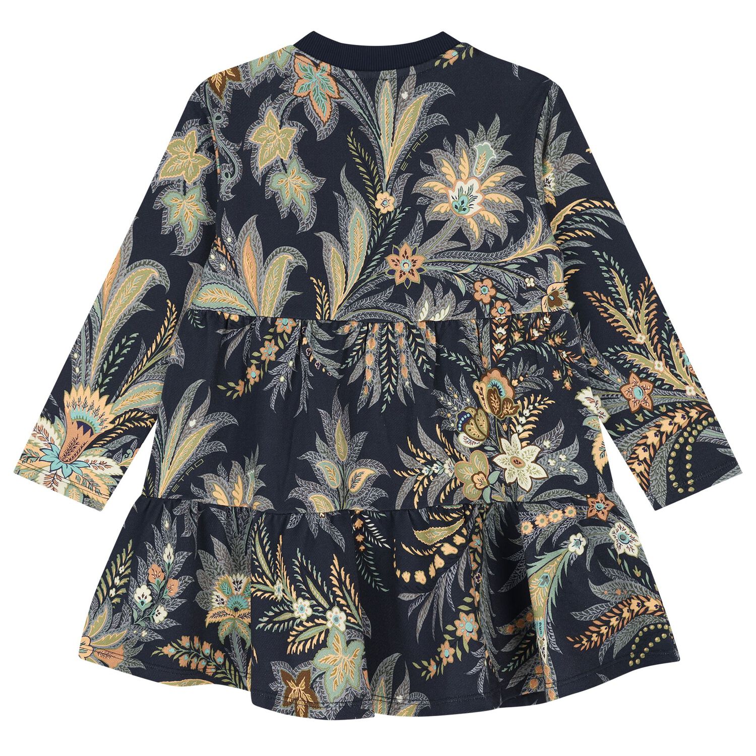 Girls Navy Blue Floral Paisley Dress, 2, hi-res
