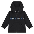 Younger Boys Black Logo Hooded Zip Up Top, 2, hi-res