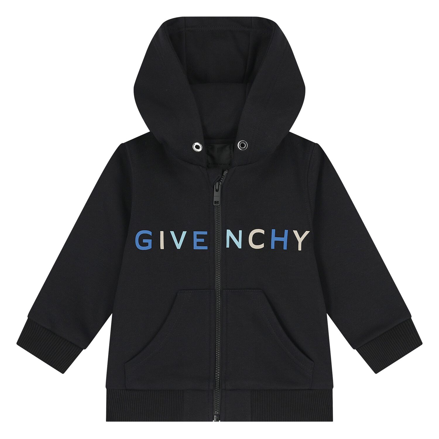 Younger Boys Black Logo Hooded Zip Up Top, 2, hi-res