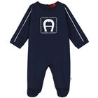 Navy & White Logo Babygrow, 2, hi-res
