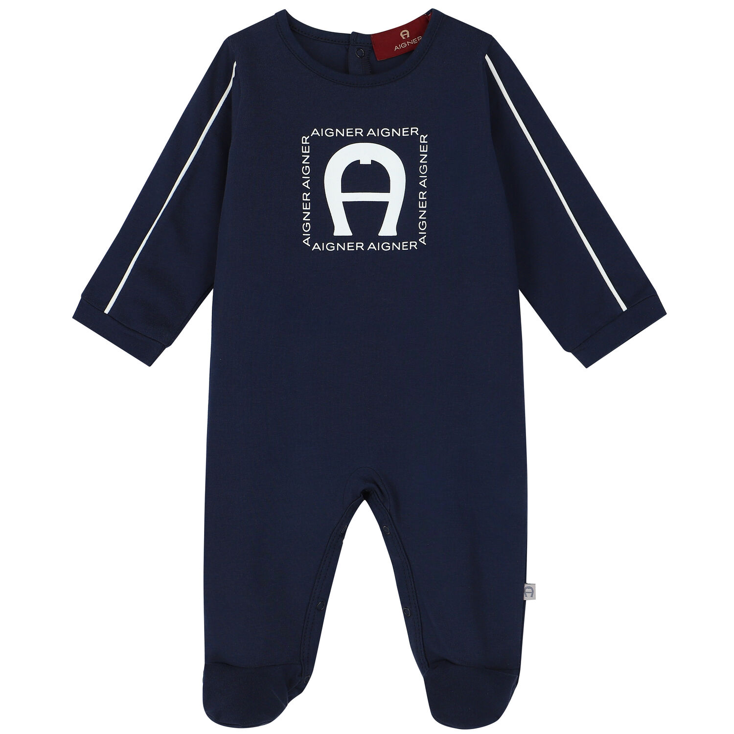 Navy & White Logo Babygrow, 2, hi-res