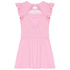 Girls Pink Sequined Logo Dress, 2, hi-res