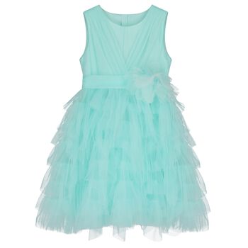 Girls Aqua Flower Tulle Dress