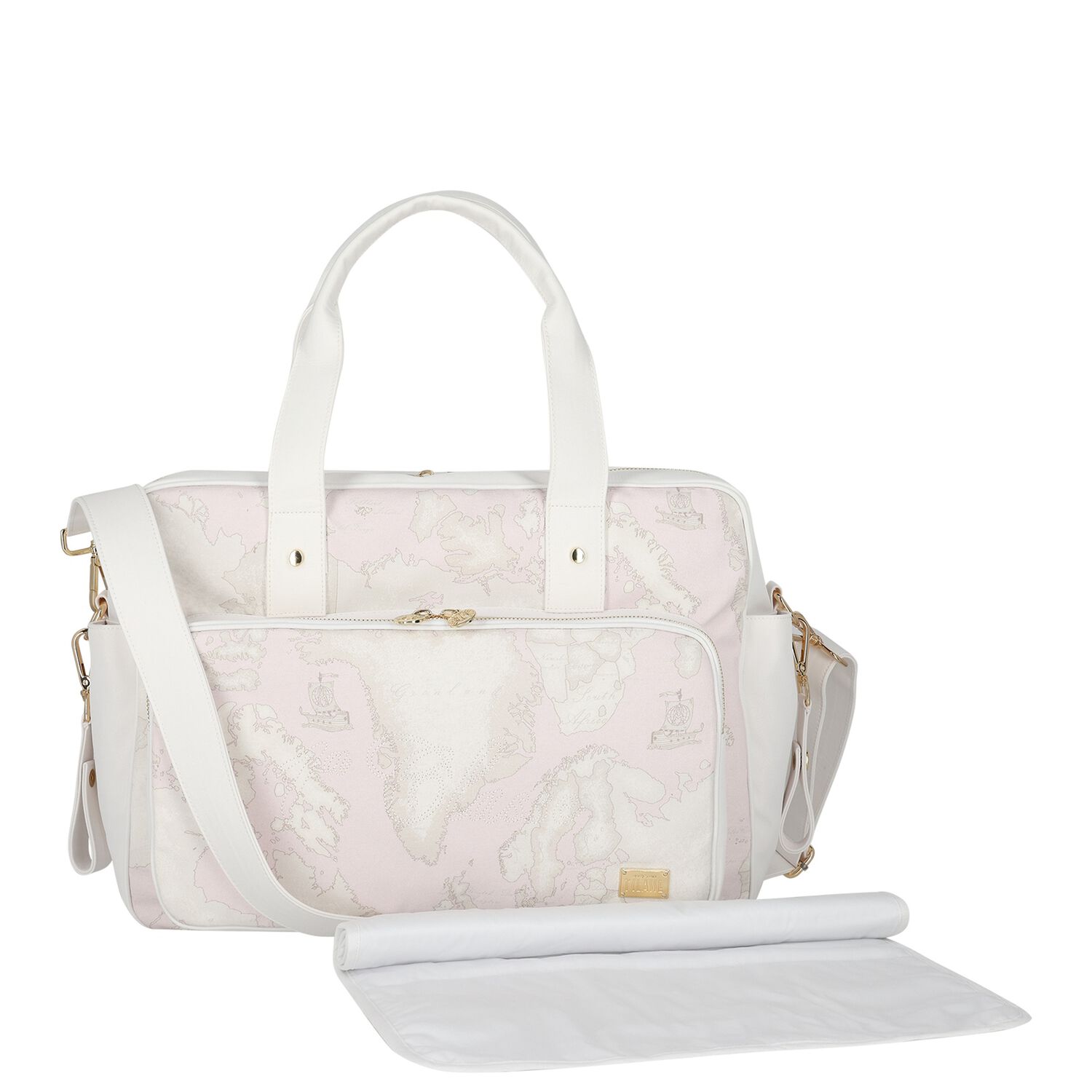 White & Pink Geo Map Baby Changing Bag, 2, hi-res
