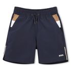 Younger Boys Mini Me Navy Blue Logo Swim , 1, hi-res