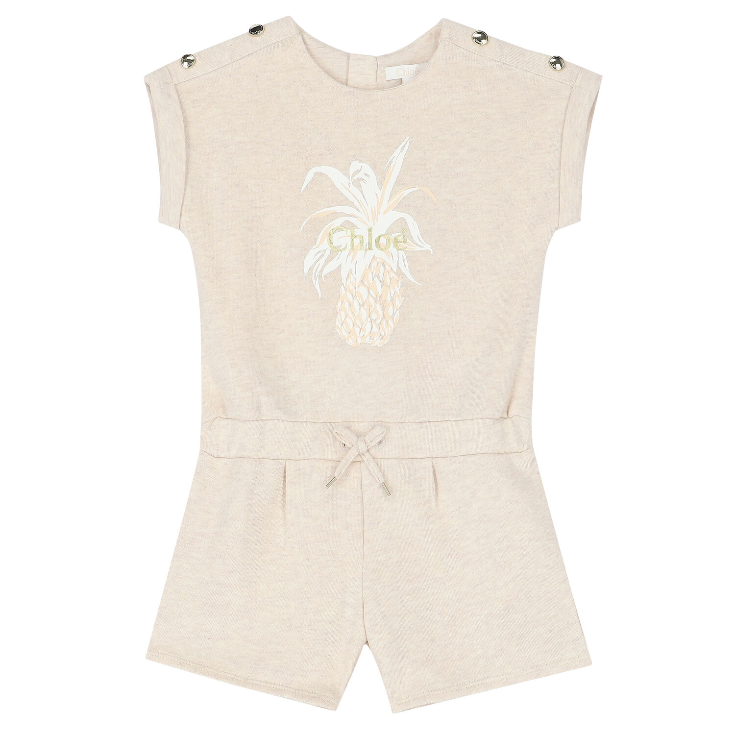 Younger Girls Beige Logo Playsuit, 1, hi-res