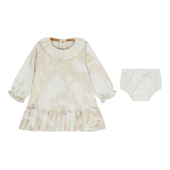 Baby Girls White & Gold Geo Map Dress Set