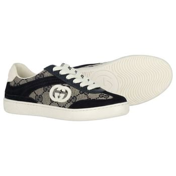 Navy Blue & Beige GG logo Canvas Trainers