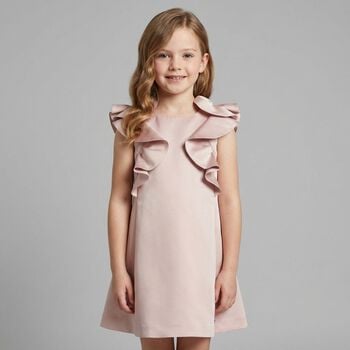 Girls Pink Satin Ruffle Dress