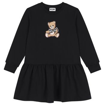 Girls Black Teddy Bear Logo Dress