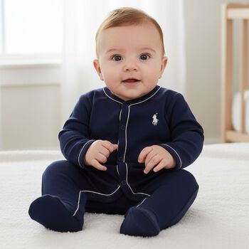 Baby Boys Navy Logo Babygrow