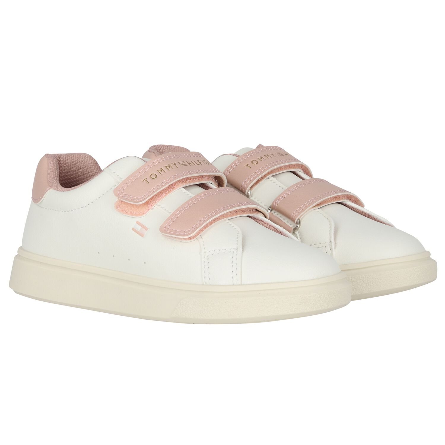 Girls White & Pink Logo Trainers, 1, hi-res
