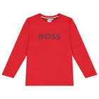 Boys Red Logo Long Sleeve Top, 1, hi-res