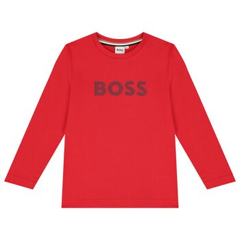 Boys Red Logo Long Sleeve Top