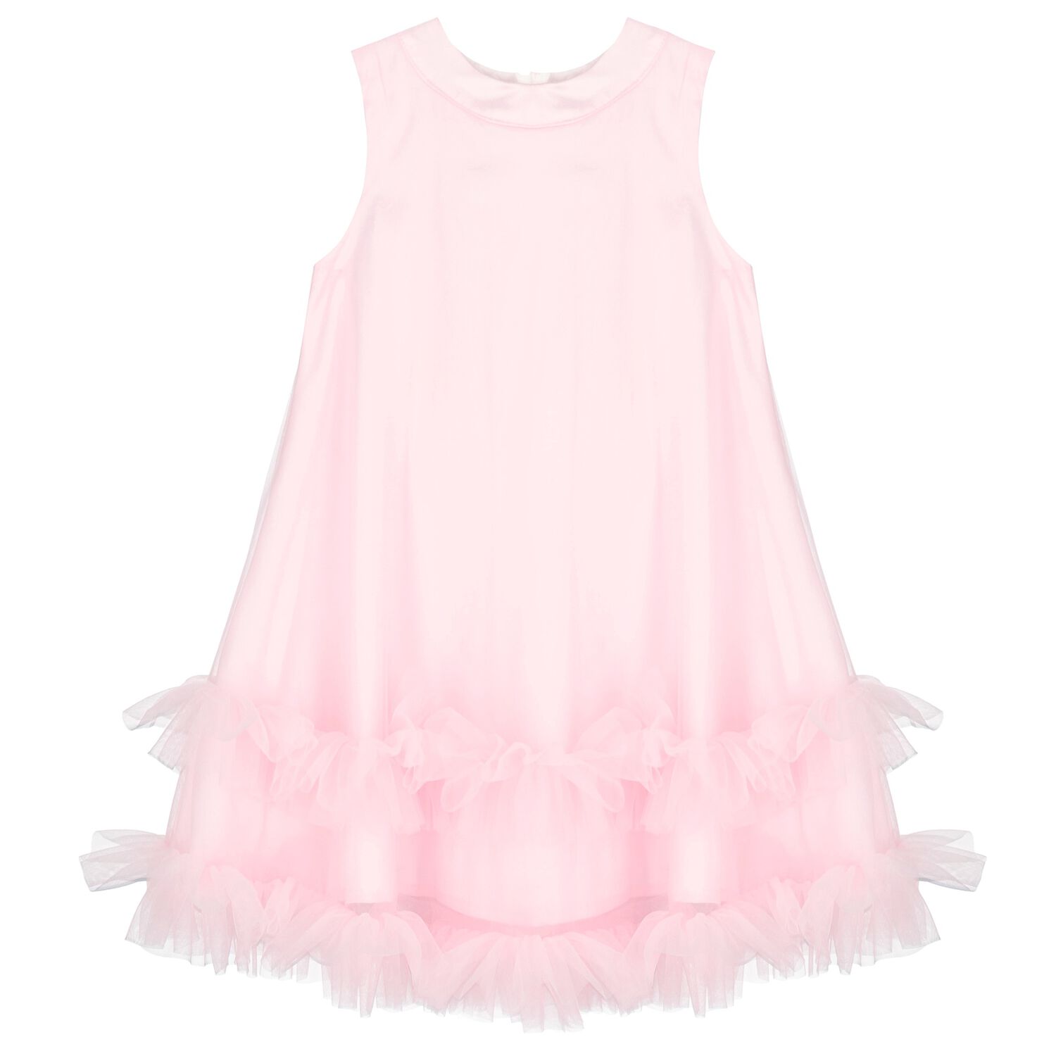 Girls Pink Satin & Tulle Bow Dress, 1, hi-res image number null