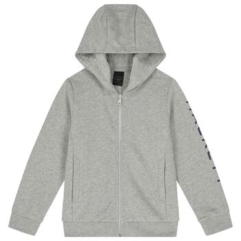 Boys Grey Logo Hooded Zip Up Top