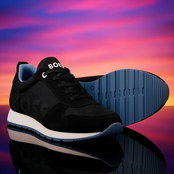 Boys Black Logo Trainers