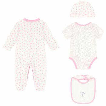aby Girls White & Pink Hearts Babygrow Set