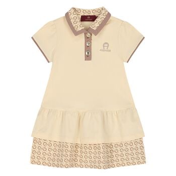 Younger Girls Beige Logo Polo Dress