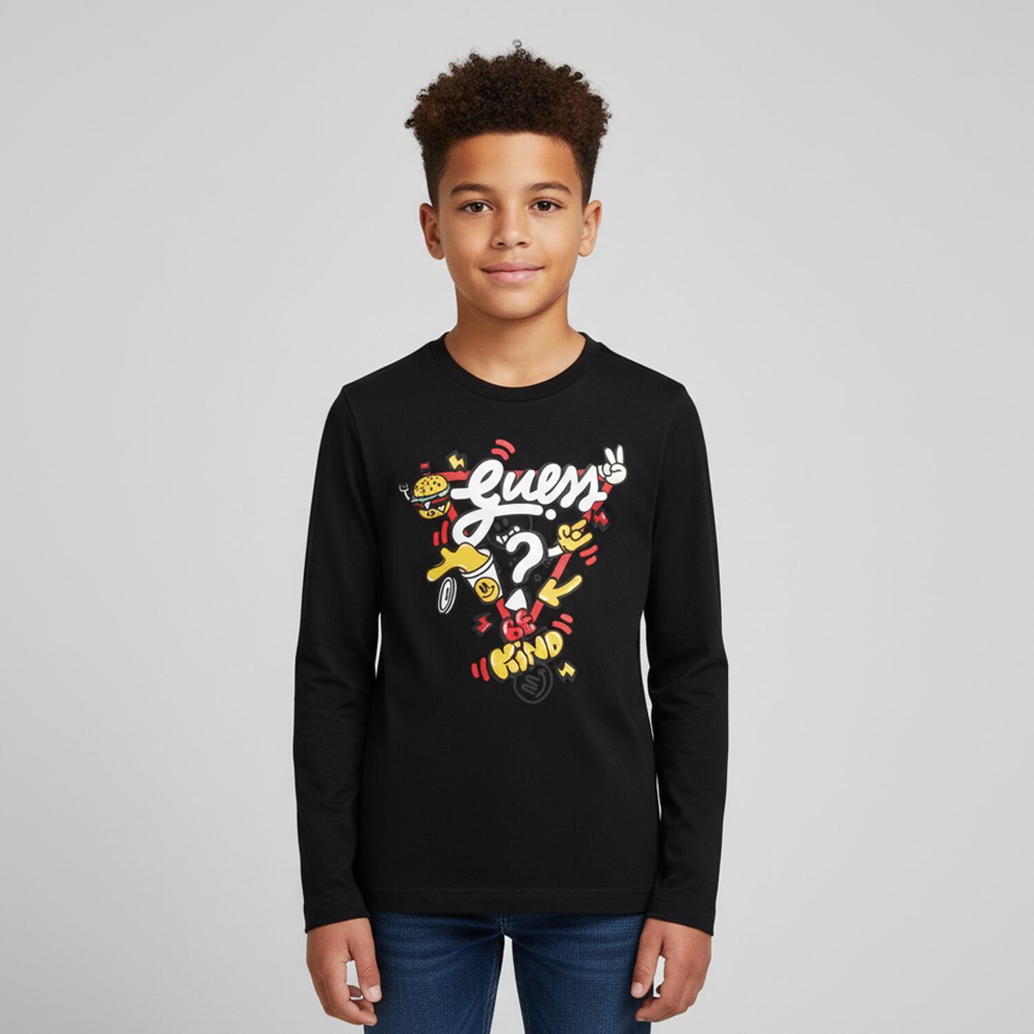 Boys Black Logo Long Sleeve Top, 3, hi-res