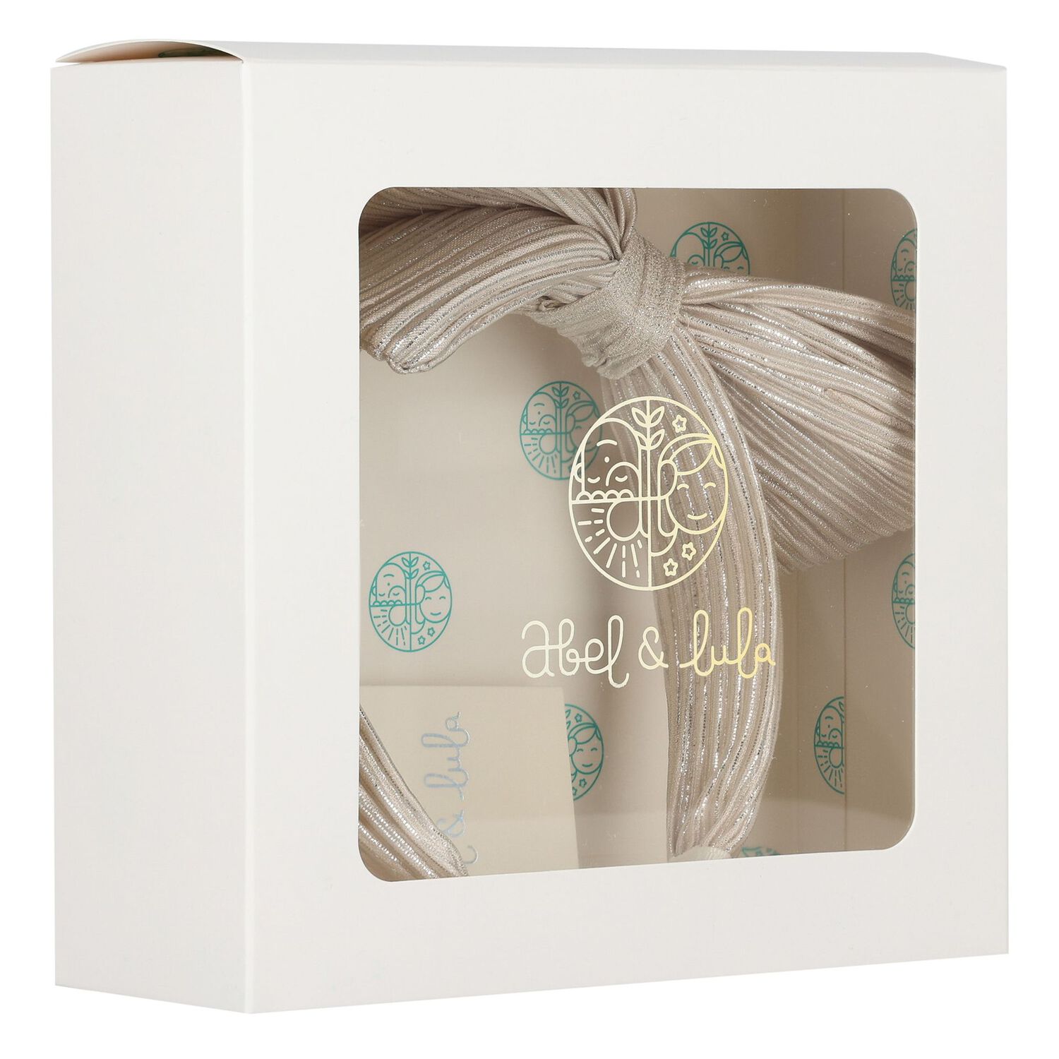 طوق شعر للبنات بفيونكة فضية باللون البيج, 1, hi-res