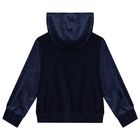 Girls Navy Blue Velvet Hooded Zip Up Top, 1, hi-res