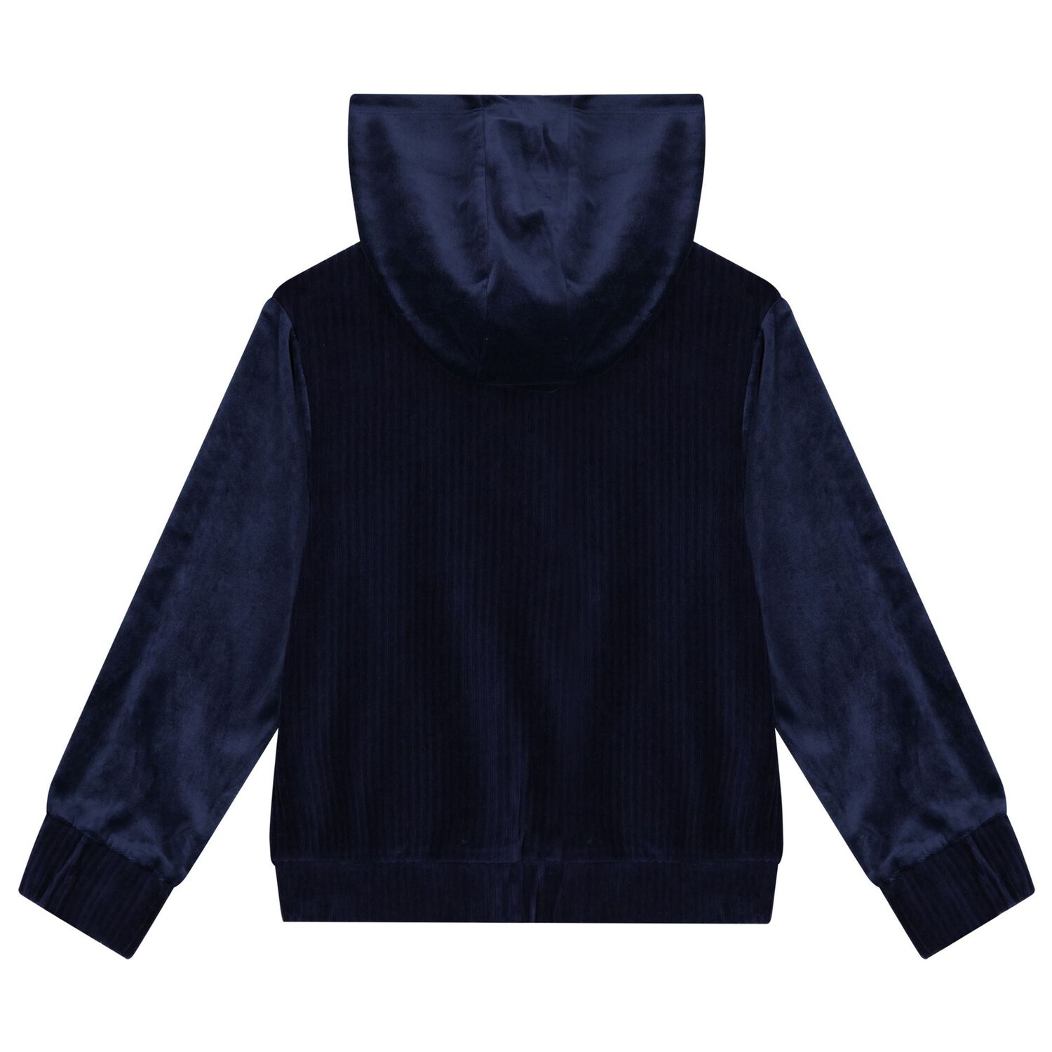 Girls Navy Blue Velvet Hooded Zip Up Top, 1, hi-res