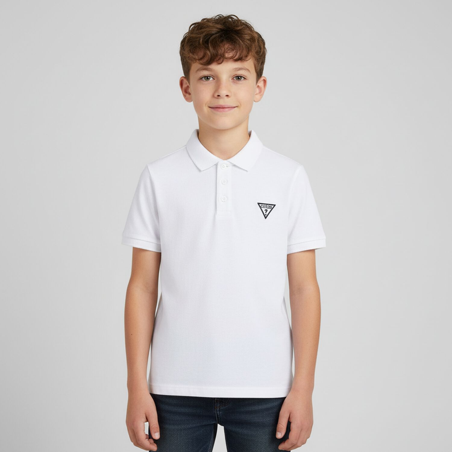 Boys White Logo Polo Shirt, 1, hi-res
